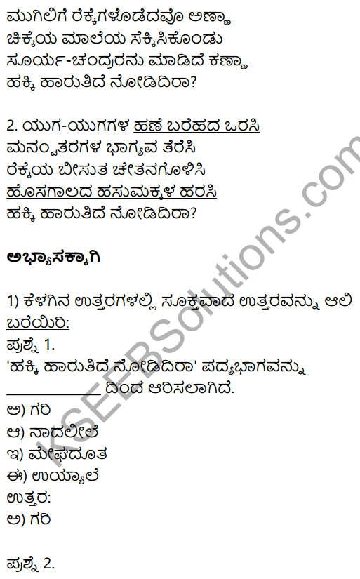 Siri Kannada Text Book Class 10 Solutions Padya Chapter 2 Hakki Harutide Nodidira 13
